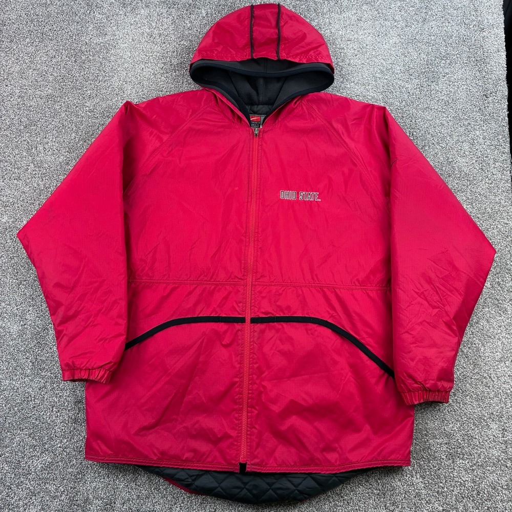 Vintage Nike Ohio State Buckeyes Jacket Mens XL Red Zip Quilted Lined Hooded